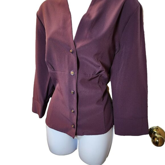 Covington Women’s Size Large Purple Stretch Button Front Blouse 3/4 Sleeve Fitte - Picture 1 of 10